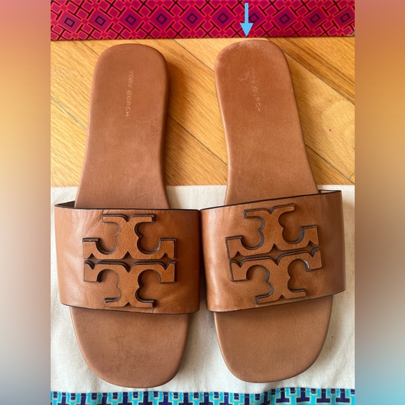 Tory Burch Tan Ines Leather Single-Band Slide Sandals - Picture 4 of 11